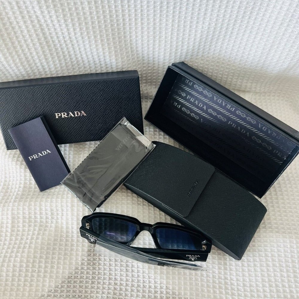 Prada PR 02ZS Square Sunglasses Black Plastic Dark Grey Gradient Silver Unisex - Picture 10 of 14